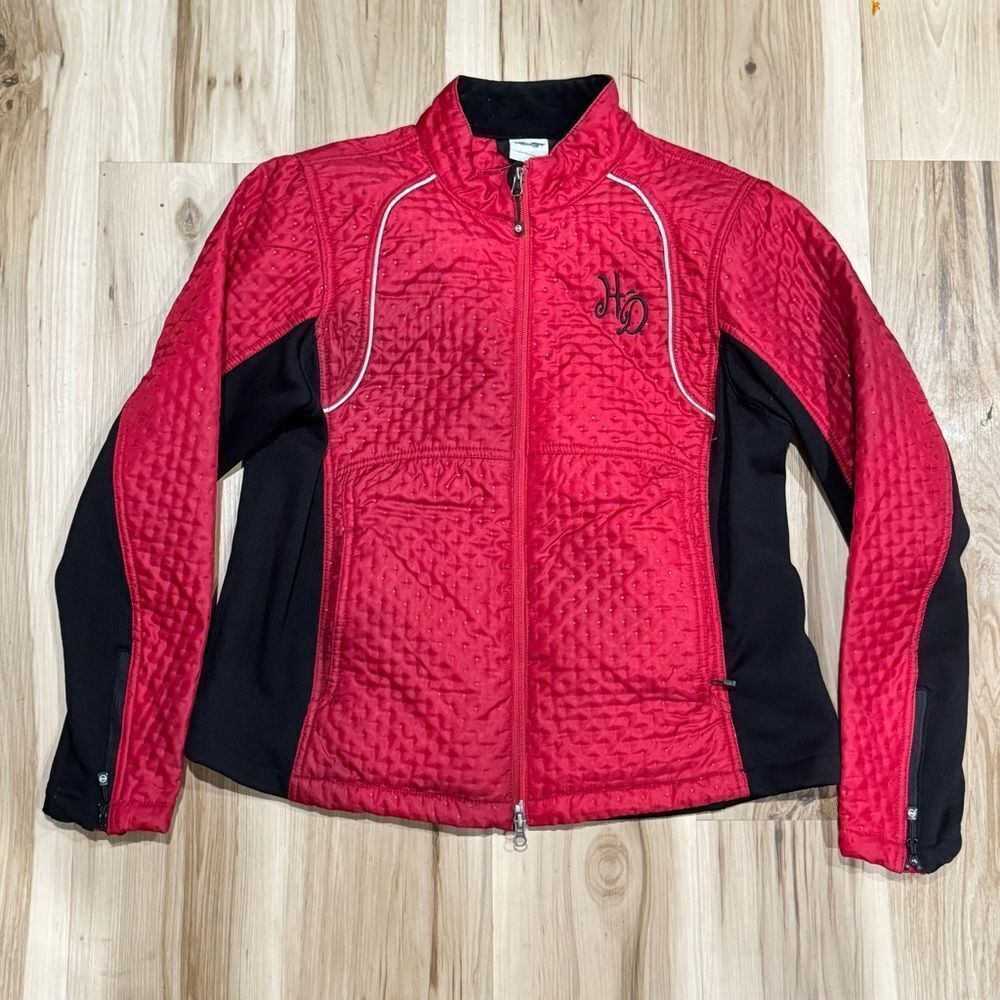 Harley Davidson Quilted Red Zip Up Motorcycle Jacket Women’s 1XL